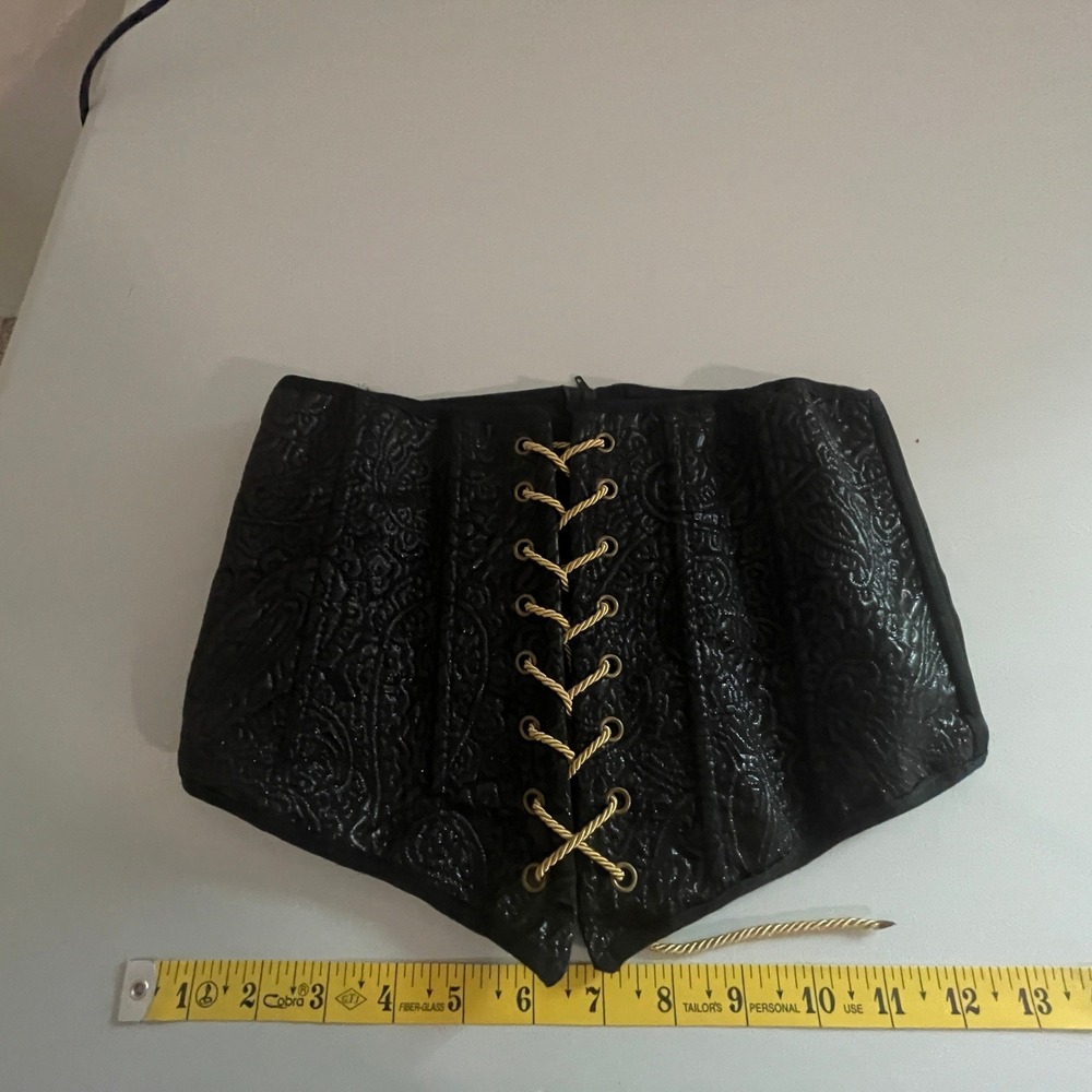 Womens Goth Witchy Black Brocade Lace Up Underbust Corset M Steampunk Pirate